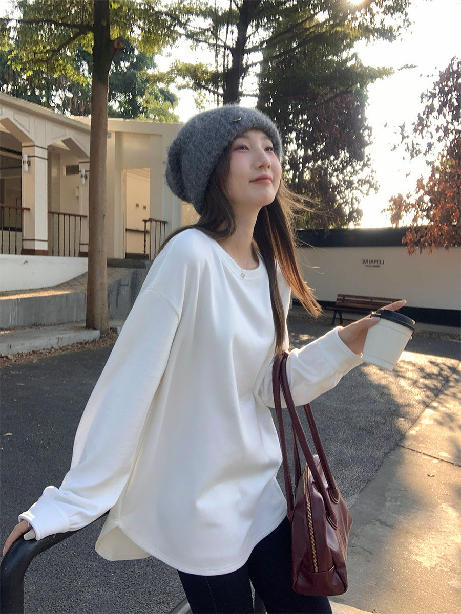 White Velvet Loose Women Winter Long Sleeve Top