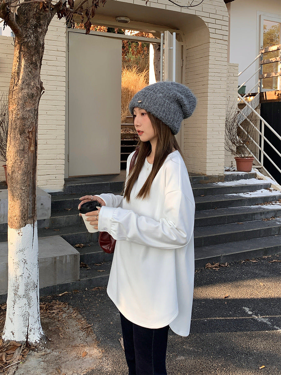 White Velvet Loose Women Winter Long Sleeve Top