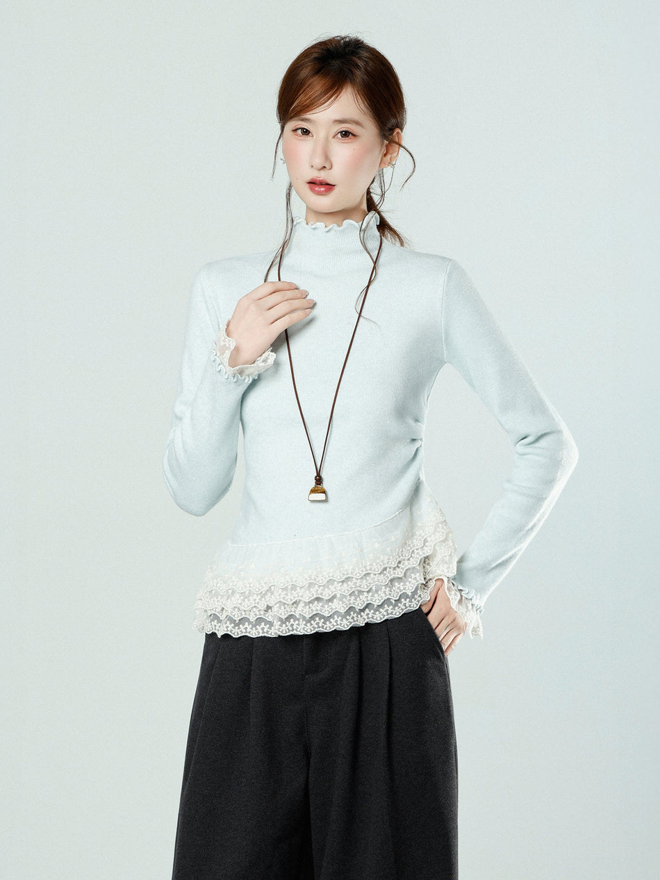 Lace Half Turtleneck Women Knit Winter Slim Top