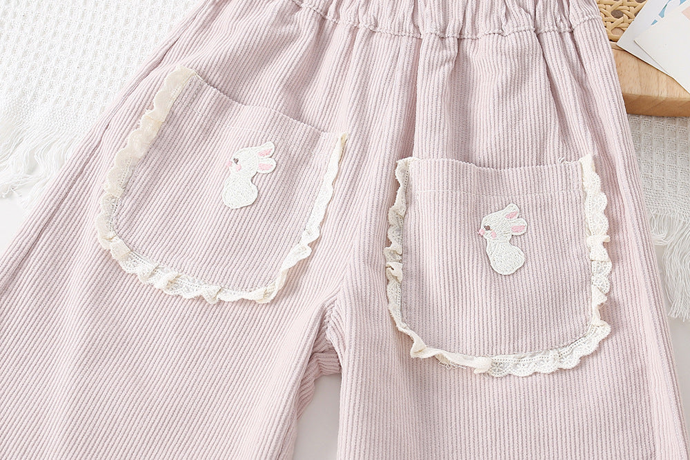Girls Rabbit Lace Wide-Leg Casual Pants Autumn Style – Spring Autumn Kids Fashion Nepal | Tudoholic