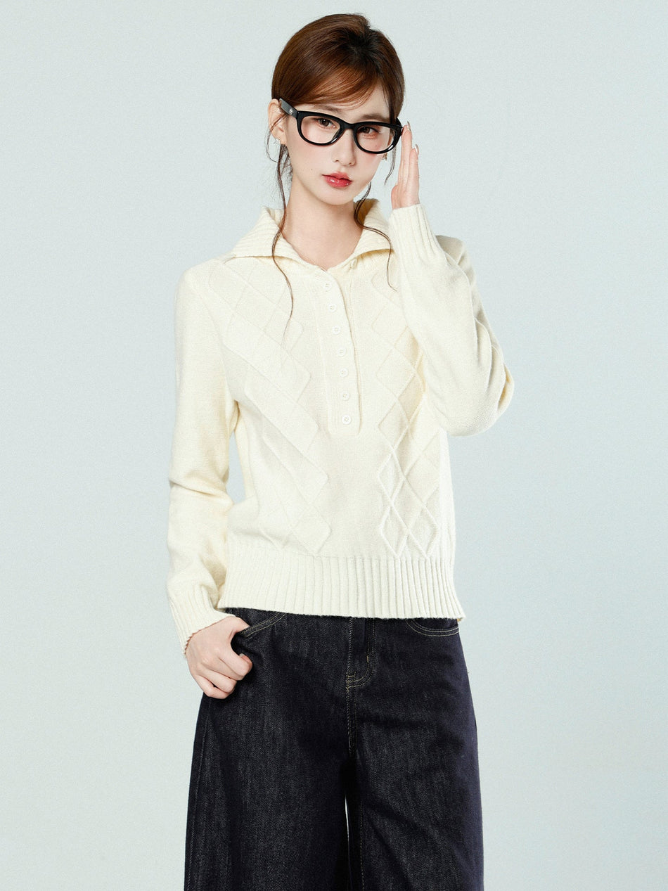 Korean Polo Collar Knit Sweater Women Winter 2026