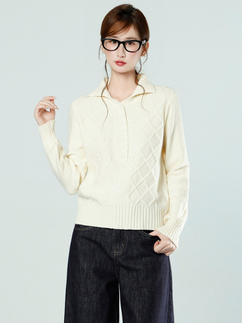 Korean Polo Collar Knit Sweater Women Winter 2026
