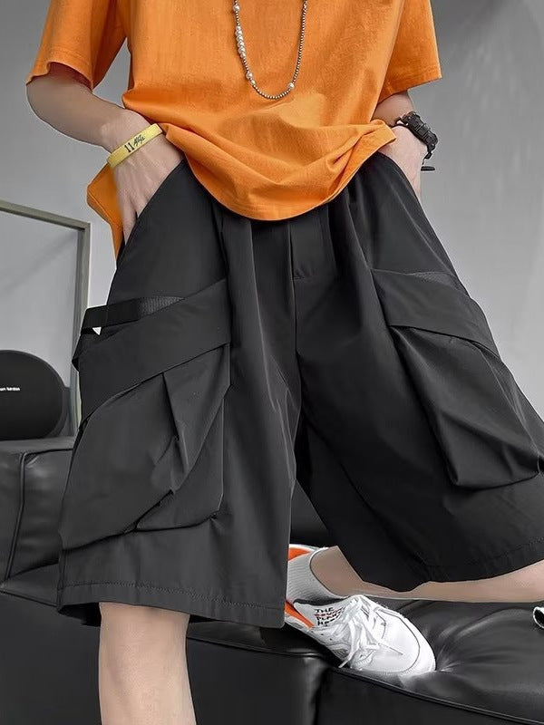 Men’s Black Loose Cargo Knee-Length Shorts