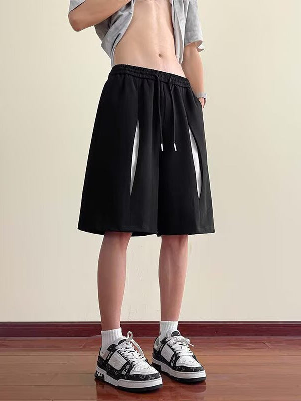 Men’s Contrast Color Wide-Leg Sports Shorts