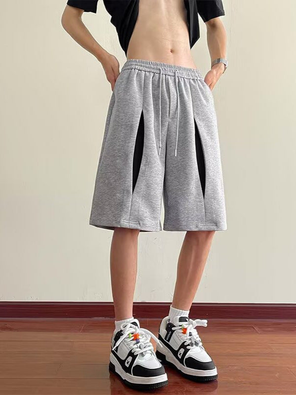 Men’s Contrast Color Wide-Leg Sports Shorts