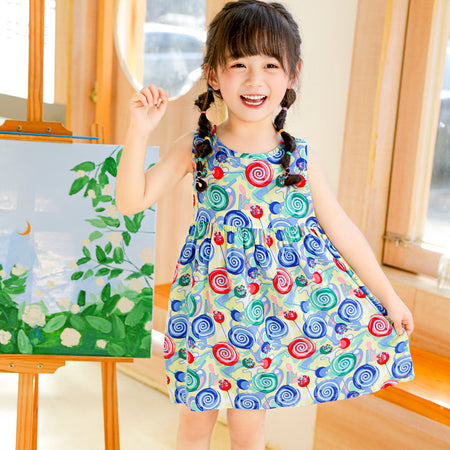 Girls Summer 2025 Floral Sling Cotton Silk Dress Skirt – Summer Kids Fashion Nepal | Tudoholic