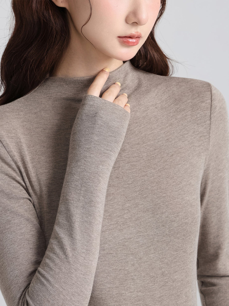 Solid Stand Collar Base Shirt Women Winter Slim Top