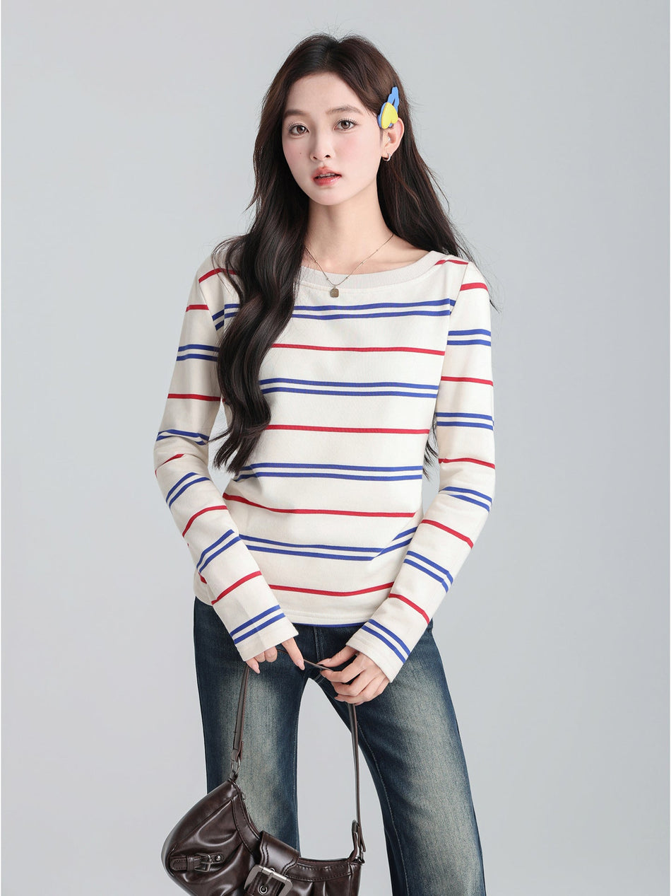 Striped Off Shoulder Ruched Top Women Winter 2026