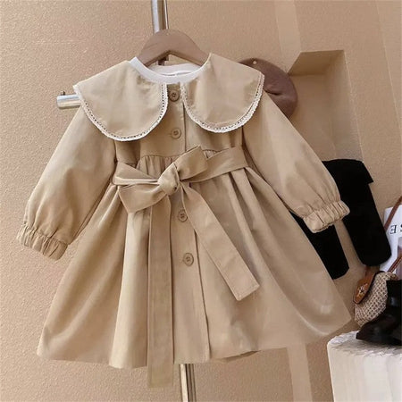 Girls Khaki Trench Coat 2026 Autumn Stylish Jacket – Spring Autumn Kids Fashion Nepal | Tudoholic