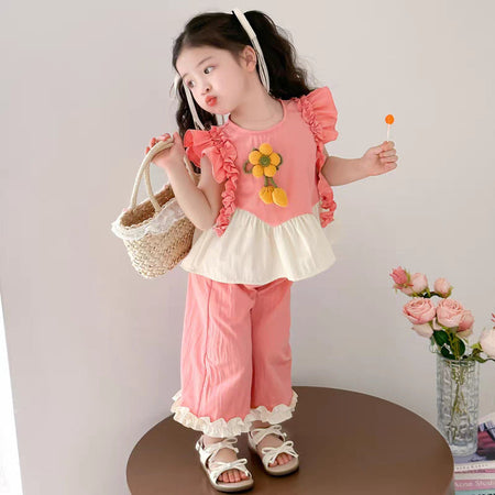 Girls Korean Style Summer Two Piece Outfit 2025 Set – Summer Kids Fashion Nepal | Tudoholic