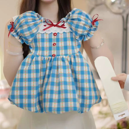 Girls Blue Plaid French Flower Bud Dress Summer – Summer Kids Fashion Nepal | Tudoholic