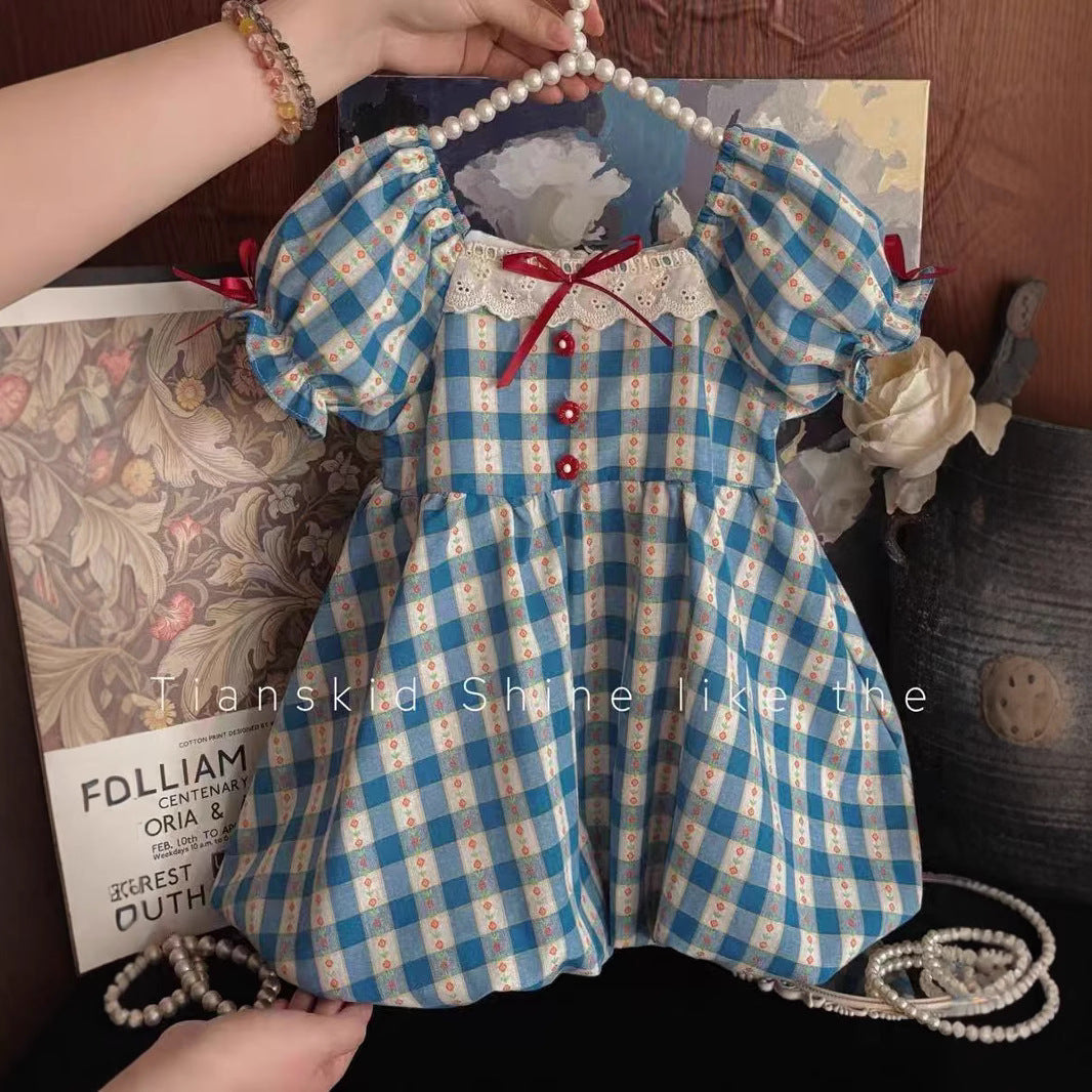 Girls Blue Plaid French Flower Bud Dress Summer – Summer Kids Fashion Nepal | Tudoholic