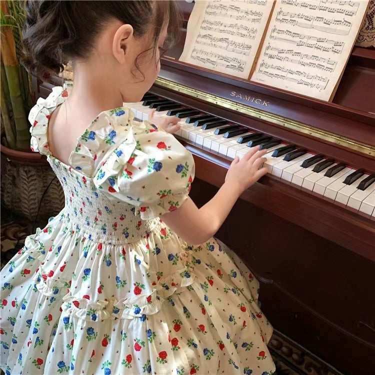 Girls Puff Sleeve Floral A-Line Dress Summer Fashion – Summer Kids Fashion Nepal | Tudoholic