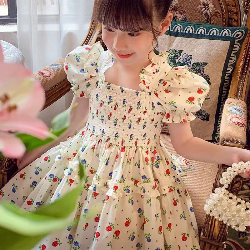 Girls Puff Sleeve Floral A-Line Dress Summer Fashion – Summer Kids Fashion Nepal | Tudoholic