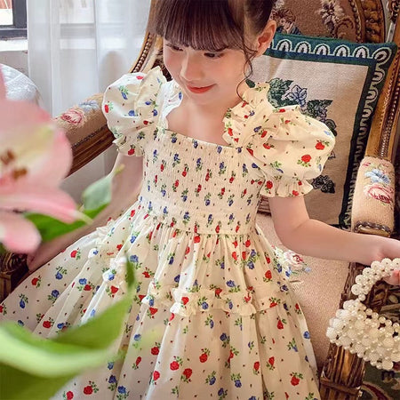 Girls Puff Sleeve Floral A-Line Dress Summer Fashion – Summer Kids Fashion Nepal | Tudoholic