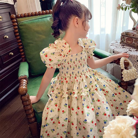 Girls Puff Sleeve Floral A-Line Dress Summer Fashion – Summer Kids Fashion Nepal | Tudoholic