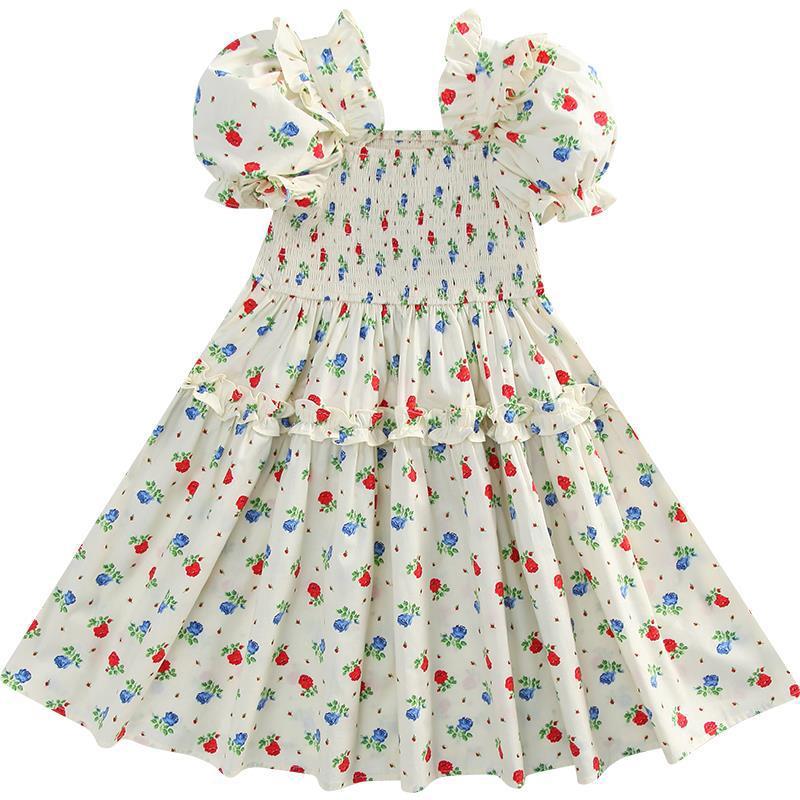 Girls Puff Sleeve Floral A-Line Dress Summer Fashion – Summer Kids Fashion Nepal | Tudoholic