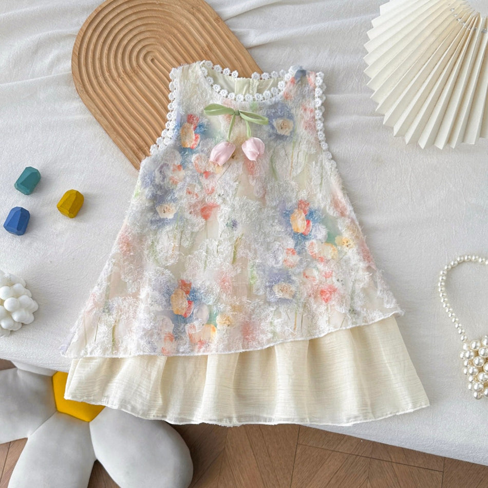 Girls Floral Vest Dress Summer Sleeveless Princess – Summer Kids Fashion Nepal | Tudoholic
