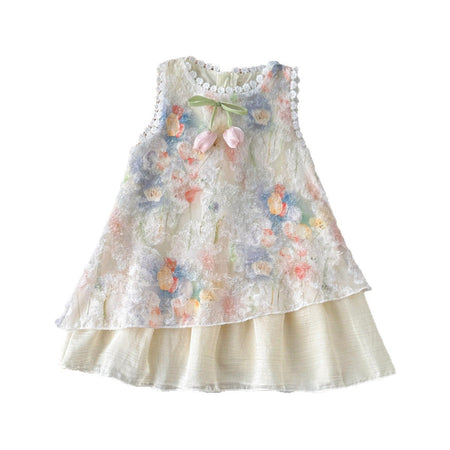 Girls Floral Vest Dress Summer Sleeveless Princess – Summer Kids Fashion Nepal | Tudoholic