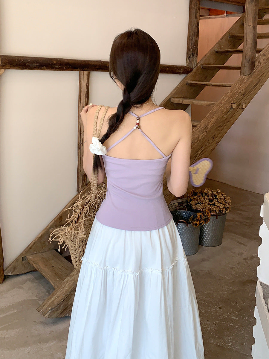 Purple Backless Slim Fit Women’s Summer Tank Top