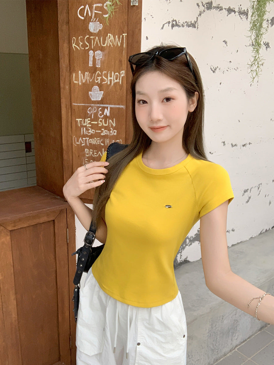 Korean Yellow Round Neck Slim Fit Women’s T-Shirt
