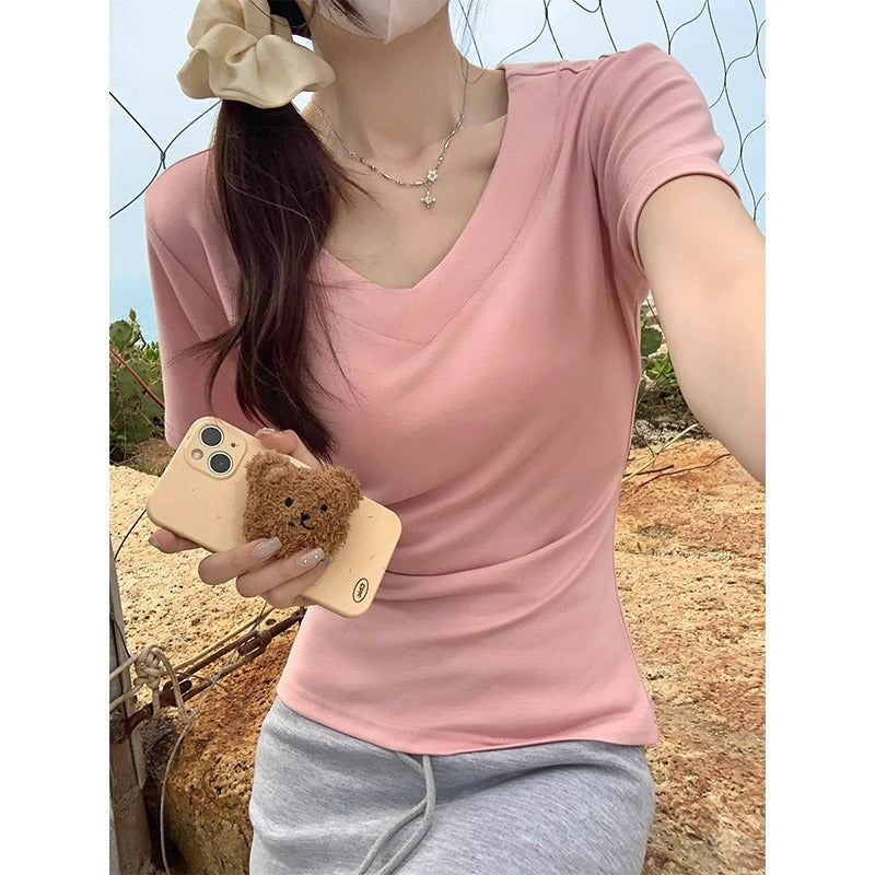 Black V-Neck Slim Fit Women’s Summer T-Shirt