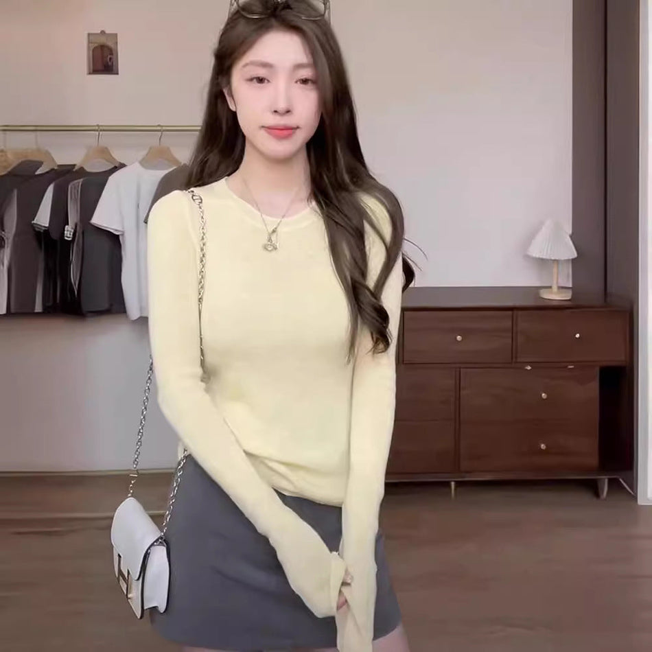 Mint Green Slim Fit Knit Women’s Spring Top 2026