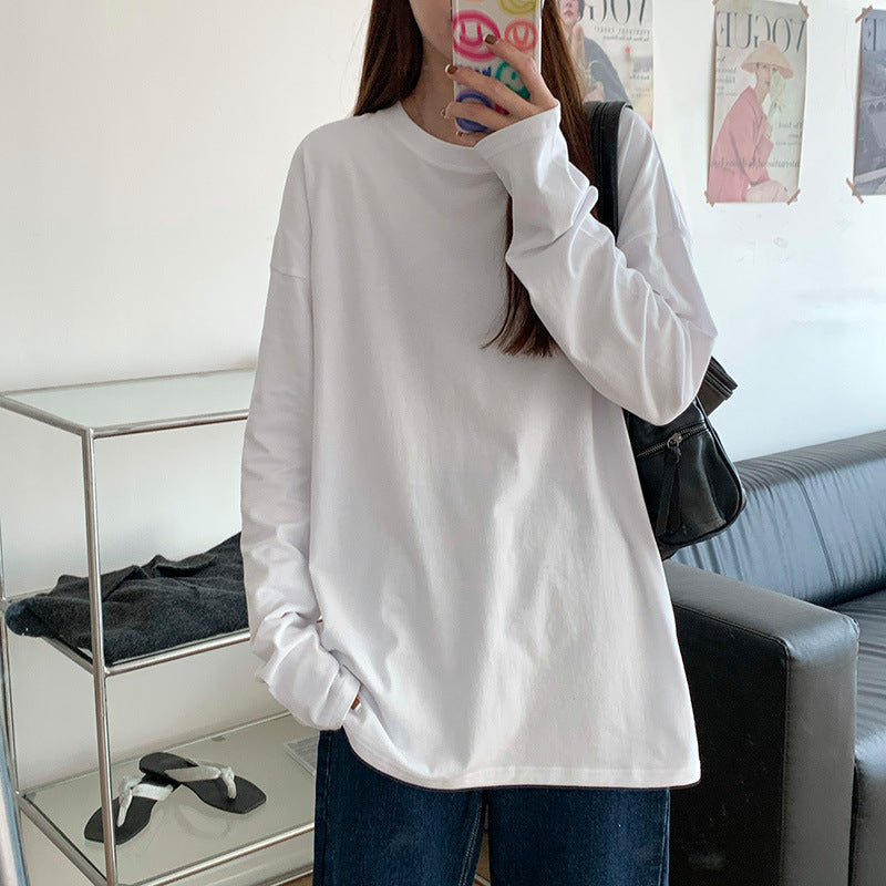 Women Fleece Lined White Long Sleeve Cotton Top