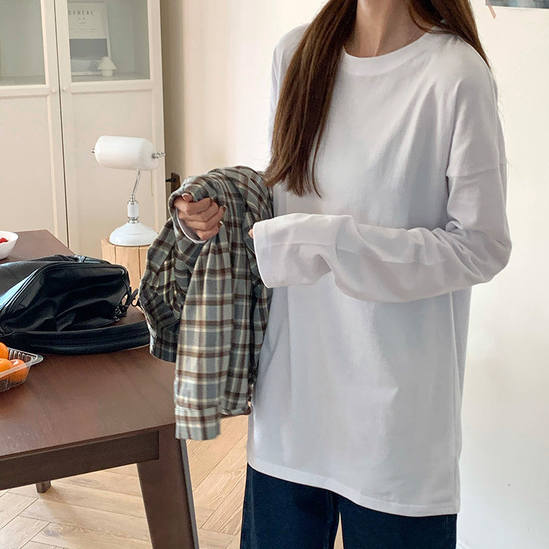 Women Fleece Lined White Long Sleeve Cotton Top
