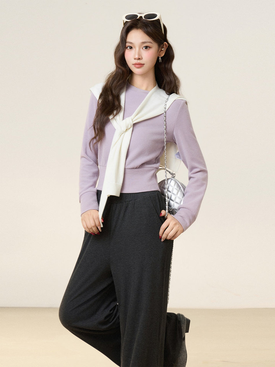 Women Pink Purple Velvet Slim Long Sleeve Winter Top