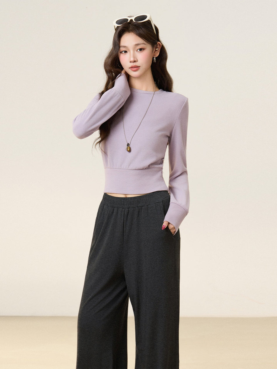 Women Pink Purple Velvet Slim Long Sleeve Winter Top