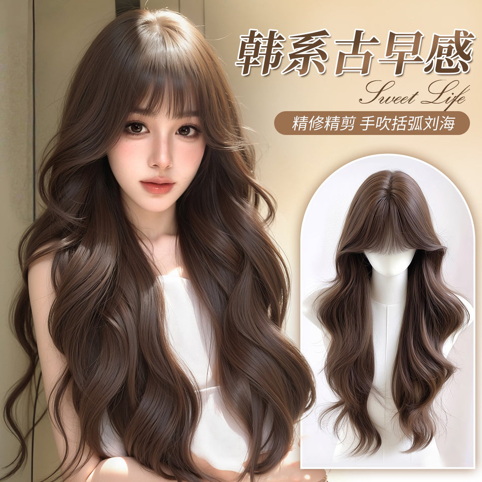Women’s Seamless Bangs Big Wave Full Wig