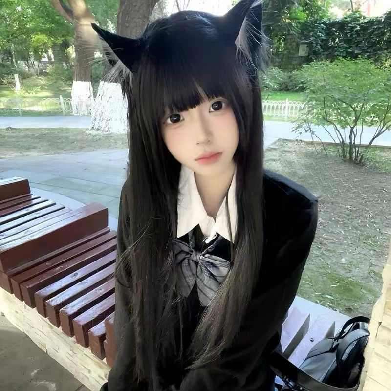 Women’s Black Straight Wig with Air Bangs