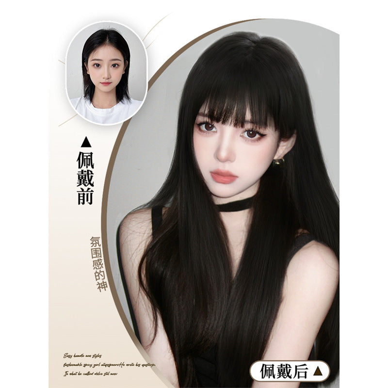 Women’s Black Long Straight Wig with Bangs