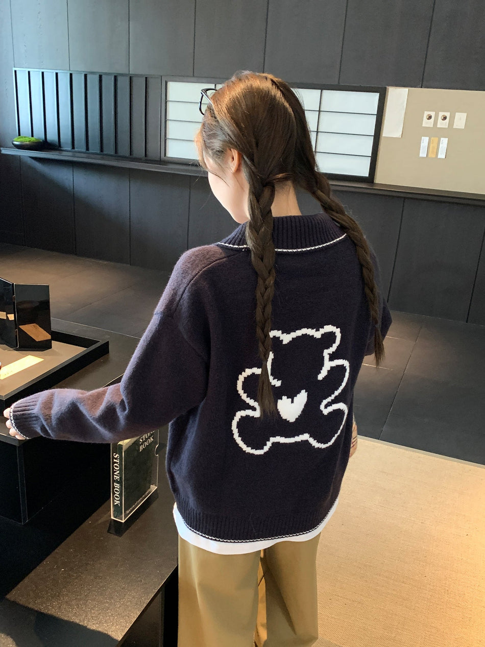 Women Cartoon Knit Sweater Jacket Loose Winter Top