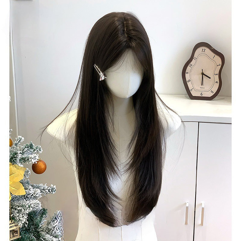 Women’s Black Brown Natural Straight Daily Wig