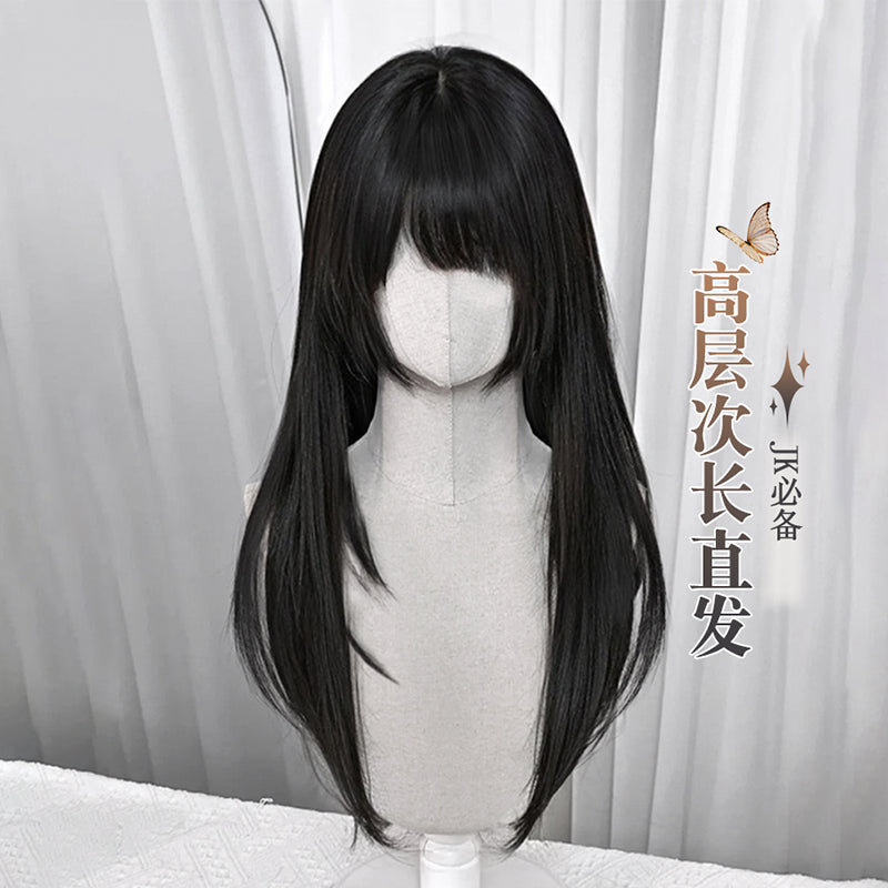 Women’s Black Straight Wig with Cartoon Bangs