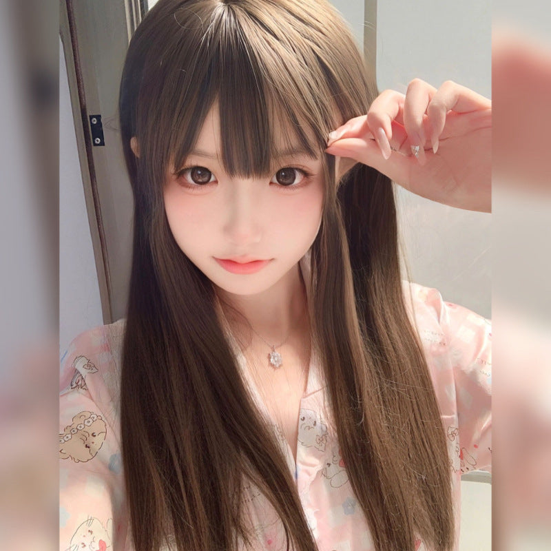 Women’s Cold Brown Straight Wig Double Ponytail