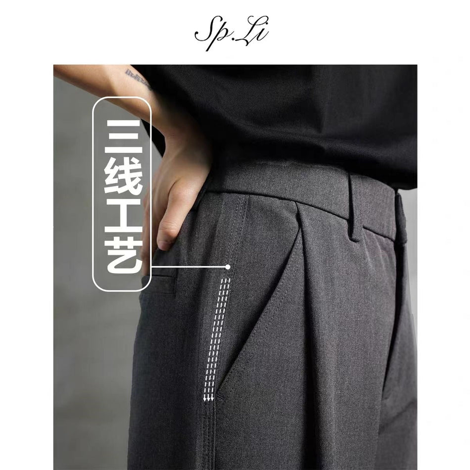 Men’s Anti-Wrinkle Black Wide-Leg Suit Pants