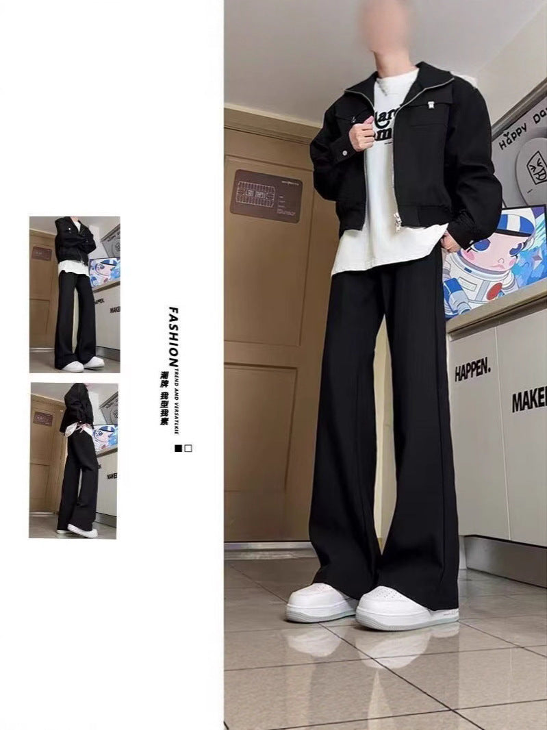 Unisex Black Straight Flared Casual Pants