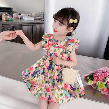 Girls Rose Cotton Flying Sleeve Princess Dress – Kids Fashion Nepal | Tudoholic