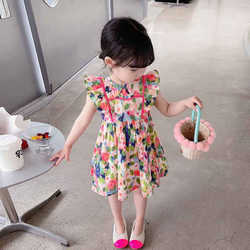 Girls Rose Cotton Flying Sleeve Princess Dress – Kids Fashion Nepal | Tudoholic