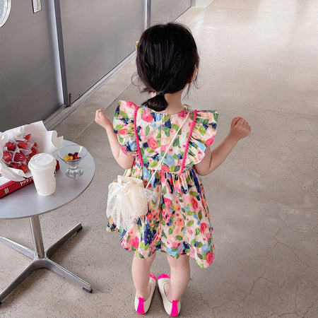 Girls Rose Cotton Flying Sleeve Princess Dress – Kids Fashion Nepal | Tudoholic