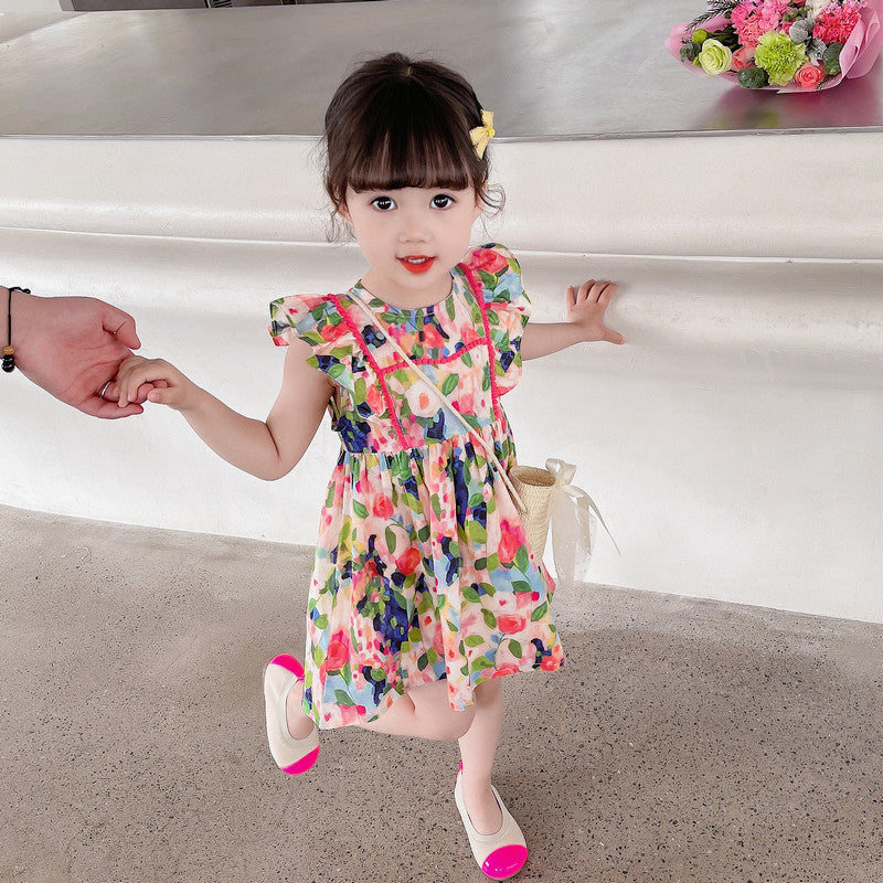 Girls Rose Cotton Flying Sleeve Princess Dress – Kids Fashion Nepal | Tudoholic