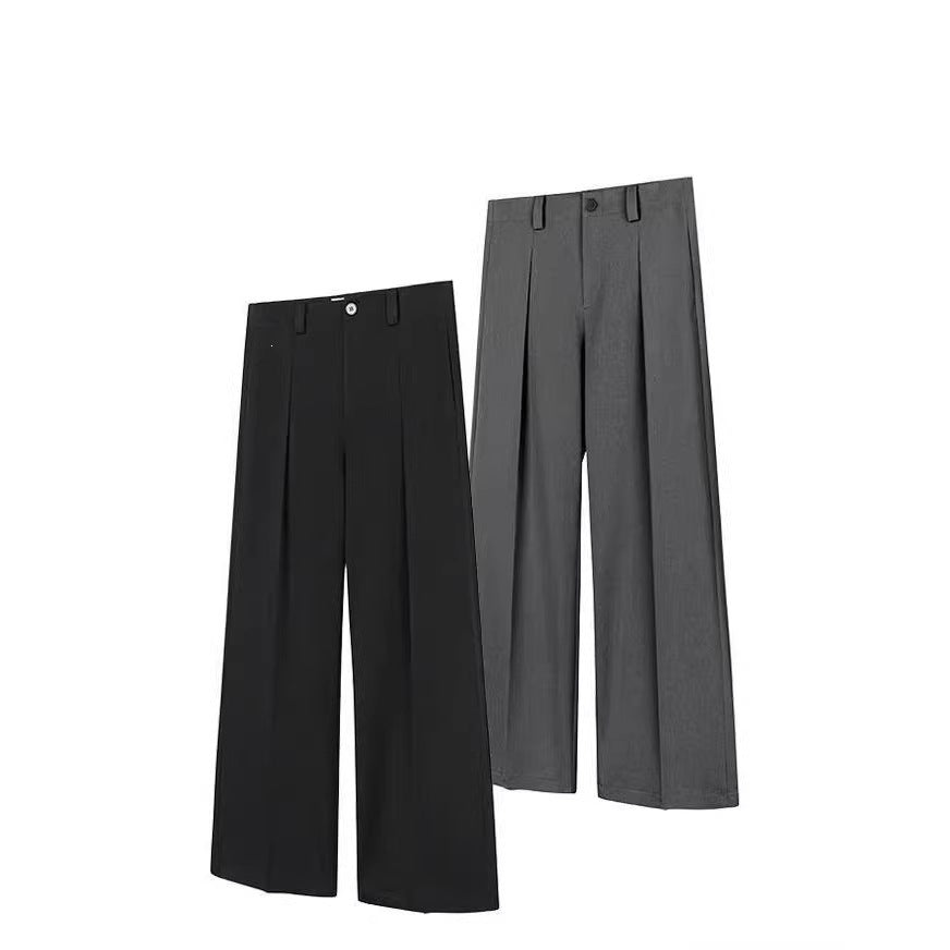 Korean Style Black Wide-Leg Suit Pants for Men