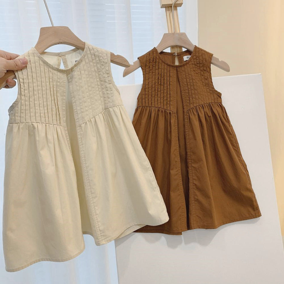Girls Sleeveless Pleated Vest Dress Korean Style – Kids Fashion Nepal | Tudoholic