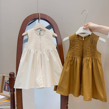 Girls Sleeveless Pleated Vest Dress Korean Style – Kids Fashion Nepal | Tudoholic