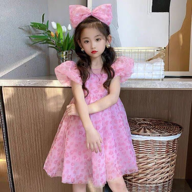 Girls Mesh Floral Puff Sleeve Princess Dress – Kids Fashion Nepal | Tudoholic