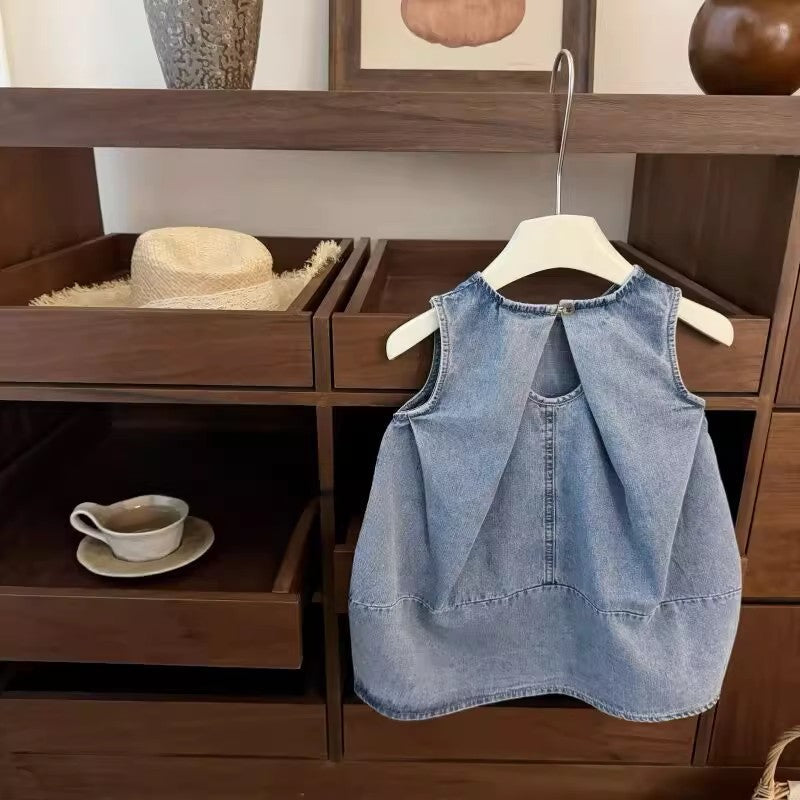 Girls Denim Flower Bud Skirt Dress Korean Style Summer – Summer Kids Fashion Nepal | Tudoholic