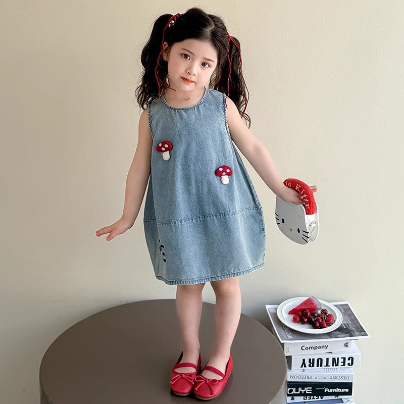 Girls Denim Flower Bud Skirt Dress Korean Style Summer – Summer Kids Fashion Nepal | Tudoholic